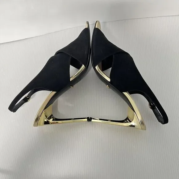 Diane von Furstenberg Vick Cross Sandals Size 9 Suede Leather Gold Heel Italy - Picture 9 of 9